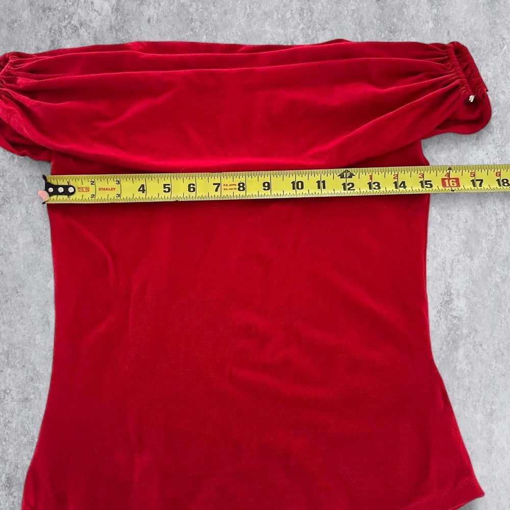 Zara Red Off The Shoulder Draped Bardot Top Metallic Detail Short Sleeve - Picture 7 of 8